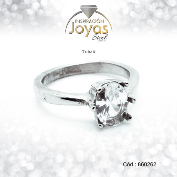 Anillo - Acero - Plateado - Solitario En Forma De Ovalo - Circon Blanco -  T: 8 - 86026280