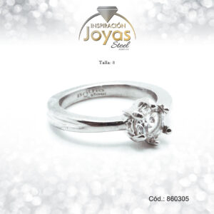 Anillo - Acero - Plateado - Solitario - Circon Blanco -  T: 8 - 86030580