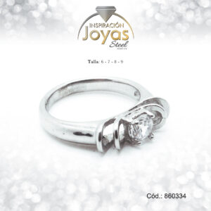 Anillo - Acero - Plateado - Solitario - Circon Blanco -  T: 7 - 86033470