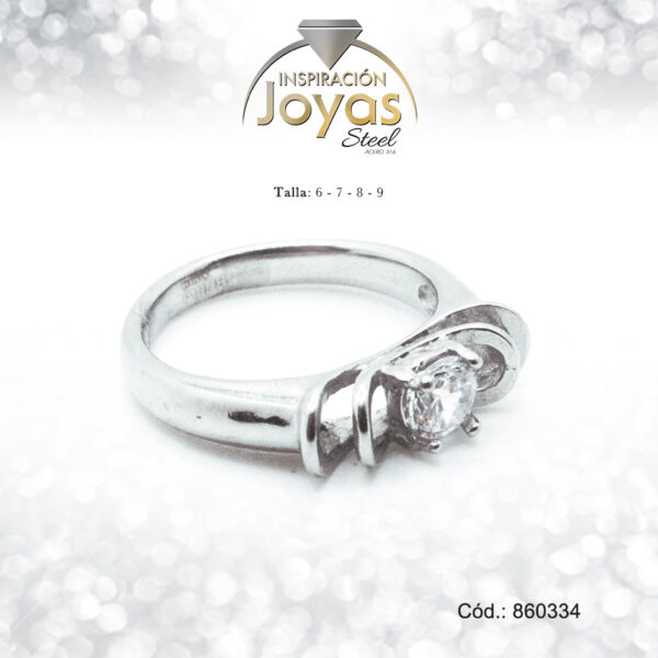 Anillo - Acero - Plateado - Solitario - Circon Blanco -  T: 7 - 86033470