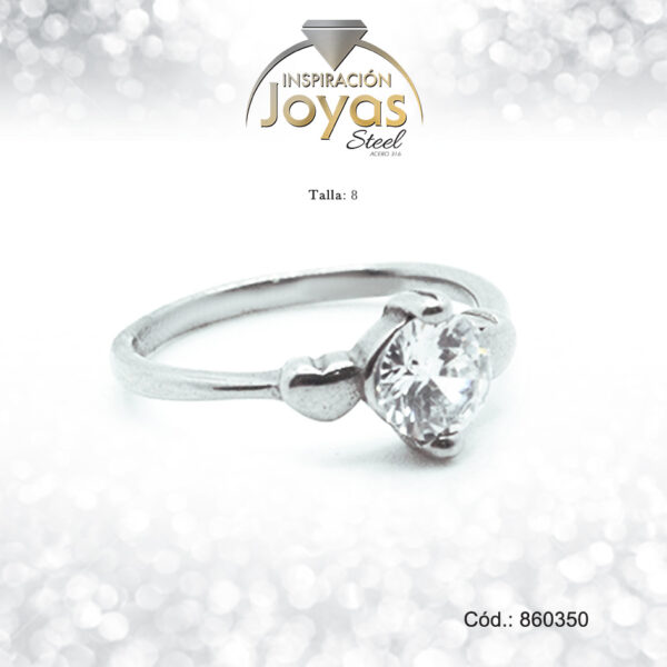 Anillo - Acero - Plateado - Solitario - Circon Blanco -  T: 8 - 86035080