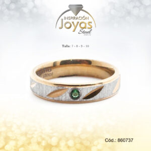 Anillo - Acero - Aro De Matrimonio - Dos Tonos - Repuje/Circon  Verde T: 10 - 86073710