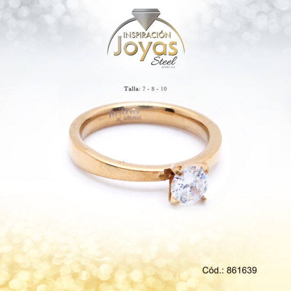 Anillo Acero Solitario Circon Dorado Blanco Talla:  7 - 86163970