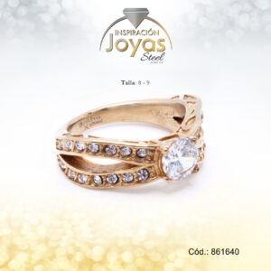 Anillo - Acero - Doble - Solitario - Dorado - Circon  Blanco T: 8 - 86164080
