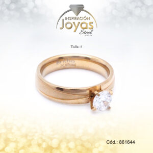 Anillo Acero Solitario Repuje/Circon Dorado Blanco Talla:  8 - 86164480