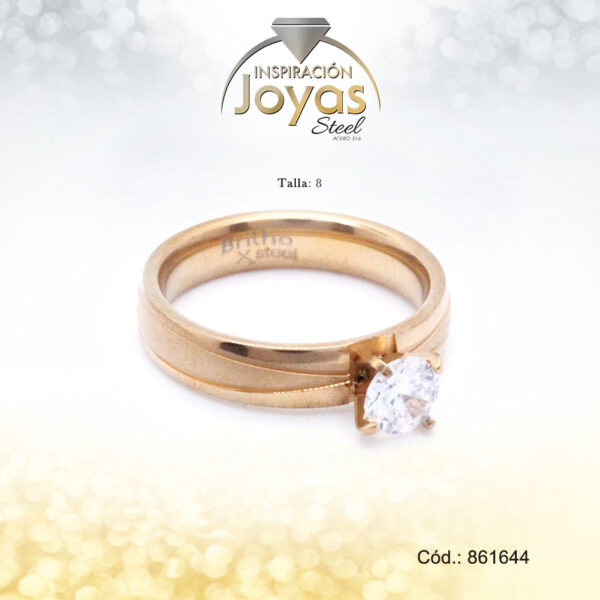 Anillo Acero Solitario Repuje/Circon Dorado Blanco Talla:  8 - 86164480