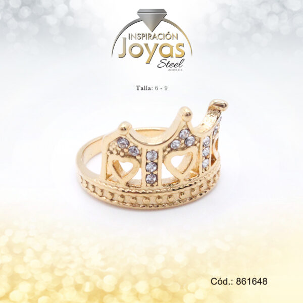 Anillo Acero Corona/Corazon Circon Dorado Blanco Talla:  9 - 86164890