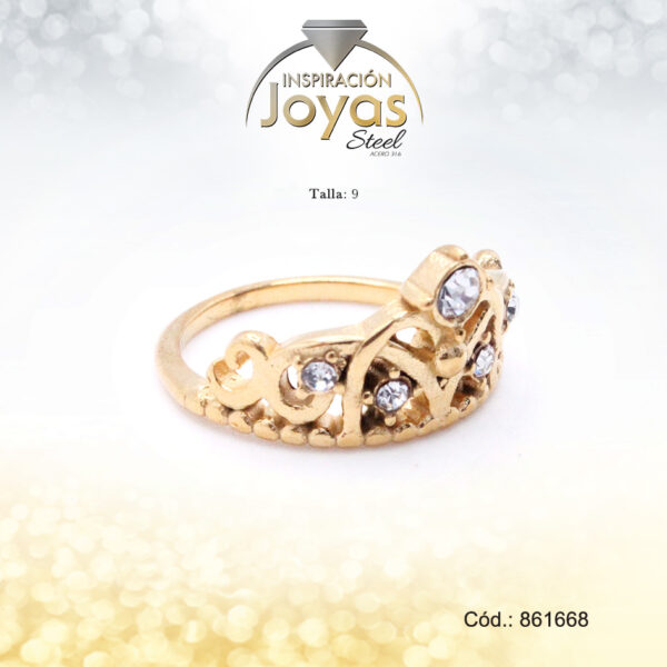Anillo Acero Corona Circon Dorado Blanco Talla:  9 - 86166890