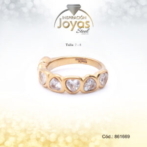 Anillo Acero Corazon Circon Dorado Blanco Talla:  8 - 86166980