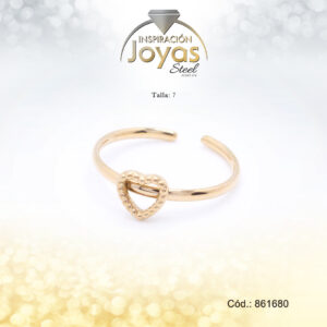 Anillo Acero Corazon Ajustable/Repuje Dorado  Talla:  7 - 86168070