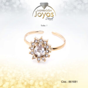 Anillo Acero Ovalo Ajustable/Circon Dorado Blanco Talla:  7 - 86167970