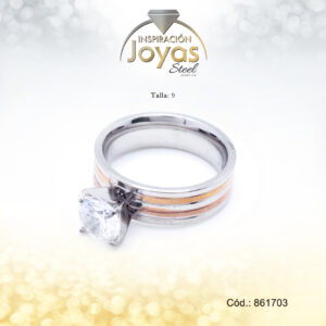 Anillo Acero Solitario Repuje/Circon Cartier Blanco Talla:  9 - 86170390