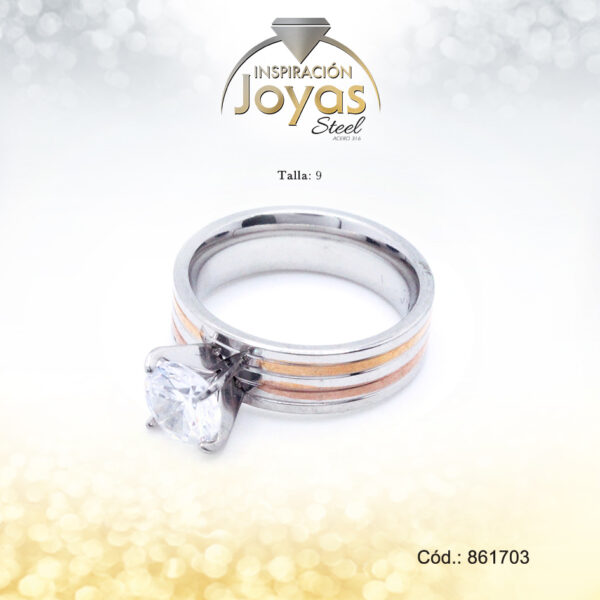 Anillo Acero Solitario Repuje/Circon Cartier Blanco Talla:  9 - 86170390