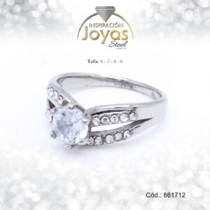 Anillo - Acero - Forma De Solitario - Plateado - Circon Blanco T: 9 - 86171290