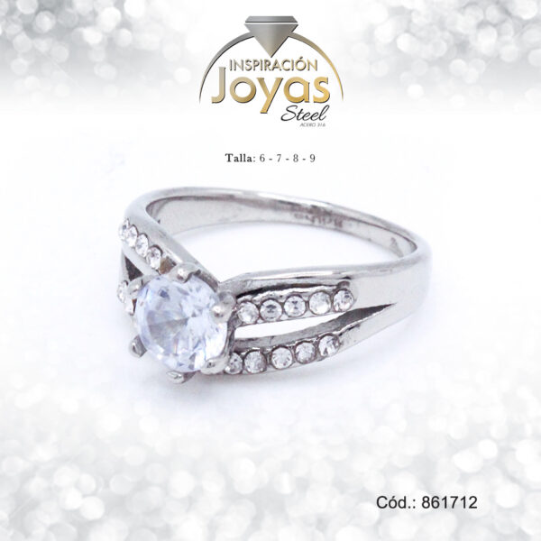 Anillo - Acero - Forma De Solitario - Plateado - Circon Blanco T: 8 - 86171280