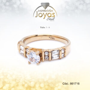 Anillo - Acero - Forma De Solitario - Dorado - Circon Blanco T: 7 - 86171670