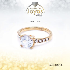 Anillo - Acero - Forma De Solitario - Dorado - Circon Blanco T: 7 - 86171870