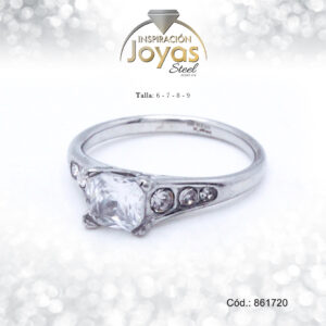 Anillo - Acero - Forma De Solitario - Plateado - Circon Blanco T: 9 - 86172090