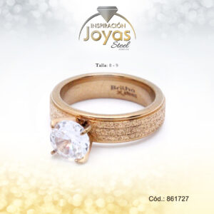 Anillo - Acero - Forma De Solitario - Dorado - Escarchado/Circon Blanco T: 9 - 86172790