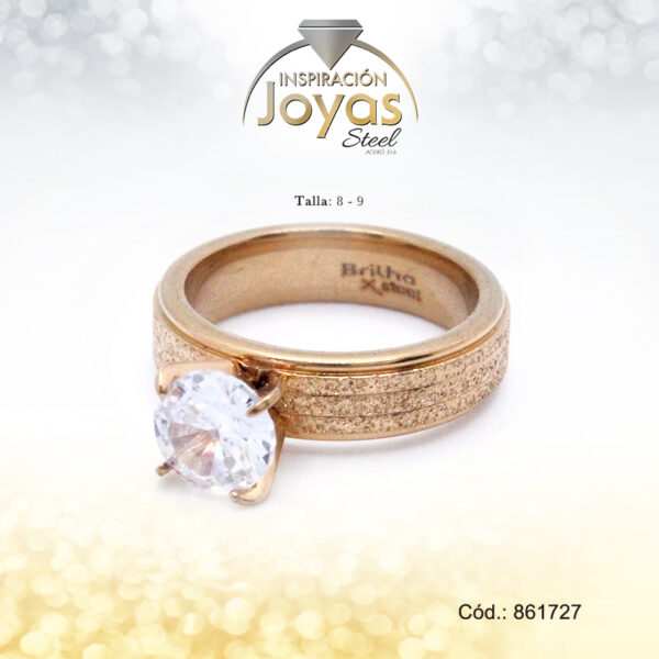 Anillo - Acero - Forma De Solitario - Dorado - Escarchado/Circon Blanco T: 9 - 86172790