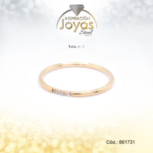 Anillo - Acero - Forma De Aro - Dorado - Circon Blanco T: 6 - 86173160