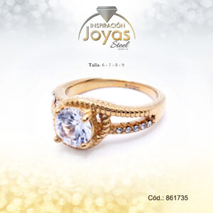 Anillo - Acero - Forma De Solitario - Dorado - Circon Blanco T: 6 - 86173560
