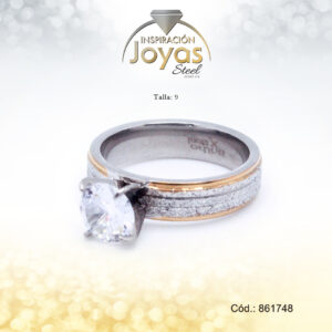 Anillo Acero Solitario  2 Tonos T: 9 - - 86174890