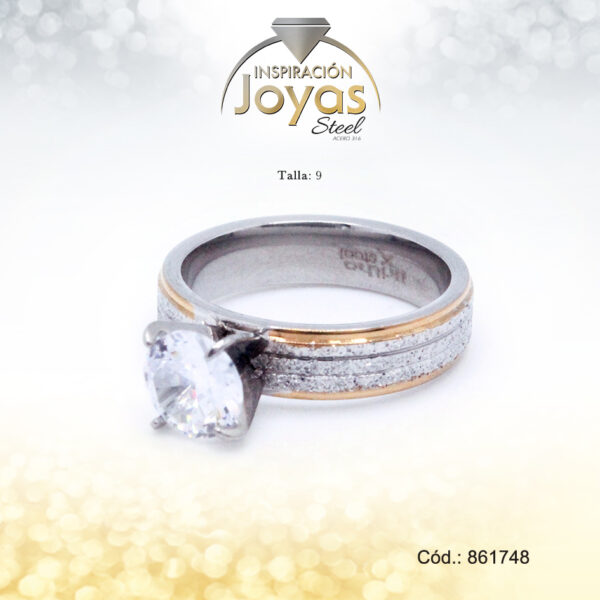 Anillo Acero Solitario  2 Tonos T: 9 - - 86174890