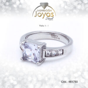 Anillo - Acero - Forma De Solitario - Plateado - Circon Blanco T: 6 - 86175060