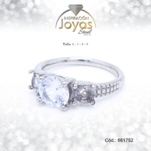 Anillo - Acero - Solitario - Plateado - Repuje/Circon  Blanco T: 6 - 86175260