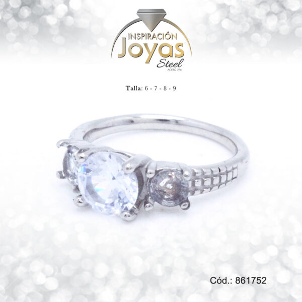 Anillo - Acero - Solitario - Plateado - Repuje/Circon  Blanco T: 8 - 86175280