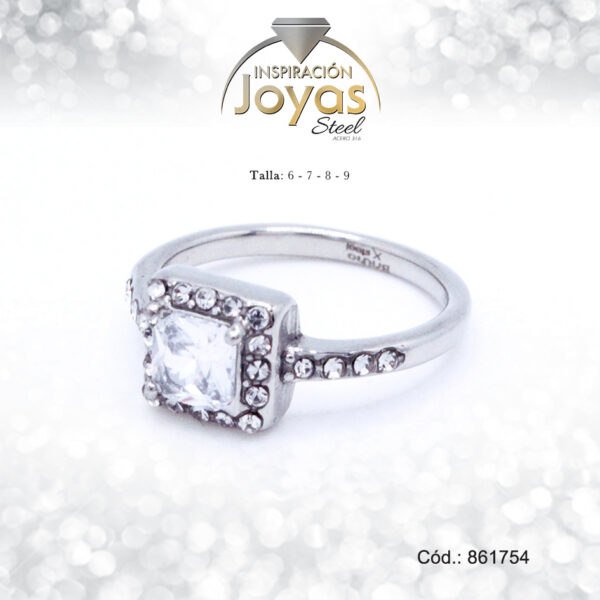 Anillo - Acero - Forma De Solitario - Plateado - Circon Blanco T: 8 - 86175480