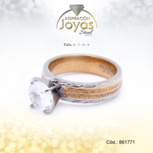 Anillo - Acero - Forma De Solitario - Dos Tonos - Escarchado/Circon Blanco T: 7 - 86177170