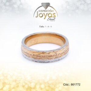 Anillo - Acero - Forma De Aro De Matrimonio - Dos Tonos - Escarchado/Repuje  T: 7 - 86177270