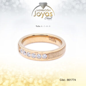 Anillo - Acero - Forma De Cintillo - Dorado - Escarchado/Circon Blanco T: 7 - 86177470