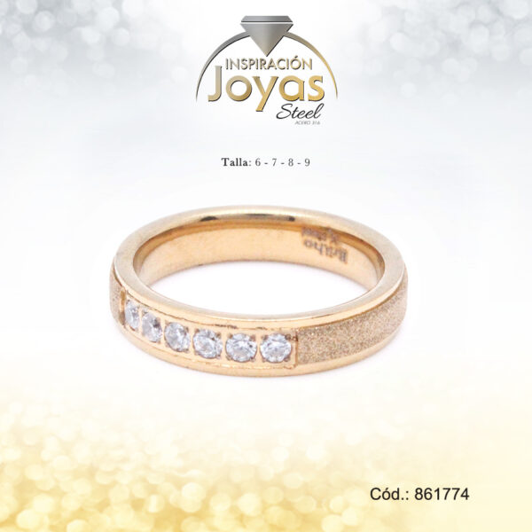 Anillo - Acero - Forma De Cintillo - Dorado - Escarchado/Circon Blanco T: 7 - 86177470