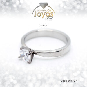 Anillo Acero Plateado Solitario T: 8 - 86179780