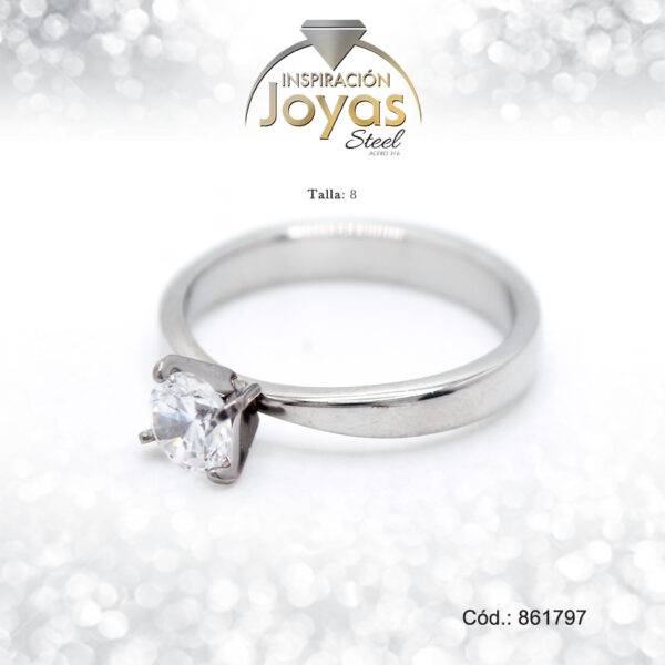 Anillo Acero Plateado Solitario T: 8 - 86179780