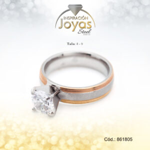Anillo Acero 2 Tonos Solitario T: 8 - 86180580