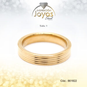 Anillo Acero Dorado Acanalado T: 9 - 86182290