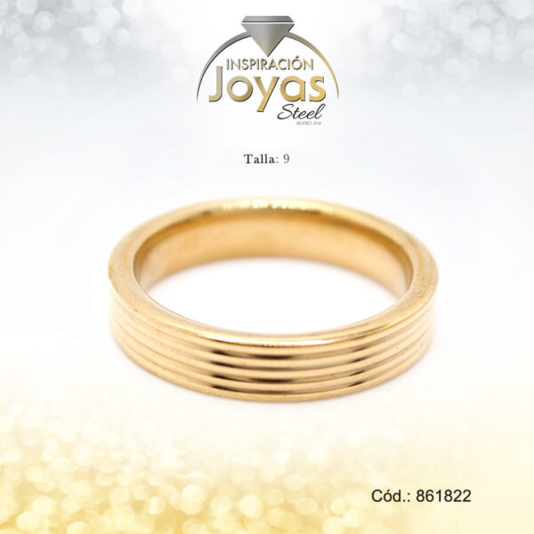Anillo Acero Dorado Acanalado T: 9 - 86182290