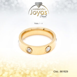 Anillo - Acero - Aro   - Dorado - Circon Blanco T: 7 - 86182970