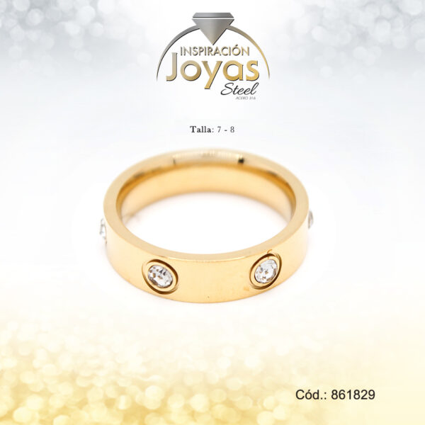 Anillo - Acero - Aro   - Dorado - Circon Blanco T: 7 - 86182970