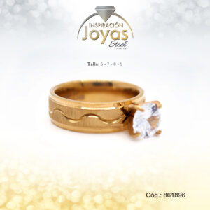 Anillo - Acero - Solitario - Dorado - Repuje/Circon  Blanco T: 6 - 86189660