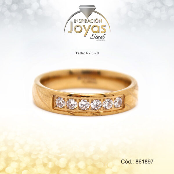 Anillo - Acero - Cintillo - Dorado - Repuje/Circon  Blanco T: 8 - 86189780