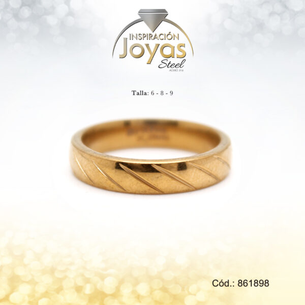Anillo - Acero - Aro De Matrimonio - Dorado - Repuje    T: 8 - 86189880