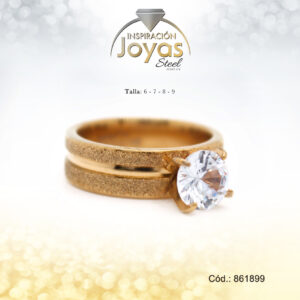Anillo - Acero - Solitario - Dorado - Escarchado/Circon  Blanco T: 9 - 86189990