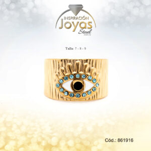 Anillo - Acero - Ojo Turco - Dorado - Esmalte/Circon - Azul/Blanco/Negro T: 8 - 86191680