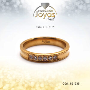 Anillo - Acero - Forma De Aro - Dorado - Liso - Repujes - Cristal  T: 6 - 86193660