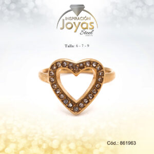 Anillo - Acero - Dorado - Corazon - Circon Blanco -  T: 7 - 86196370